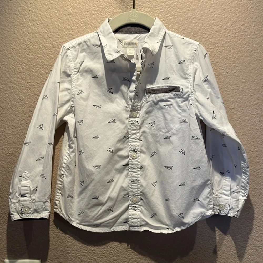Gymboree Boy’s Button Down Oxford Shirt Paper Airplanes Size 3T
